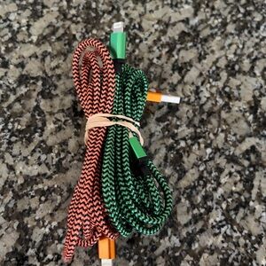 Braided USB to Lightning Charging Cable Set - Orange and green